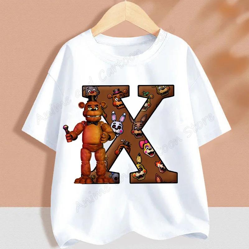 Fnafs Children T-shirt Five Nights At Freddys Letter Tee Top Round Collar Clothing Kawaii Summer Short Sleeve Kids Clothes Gift