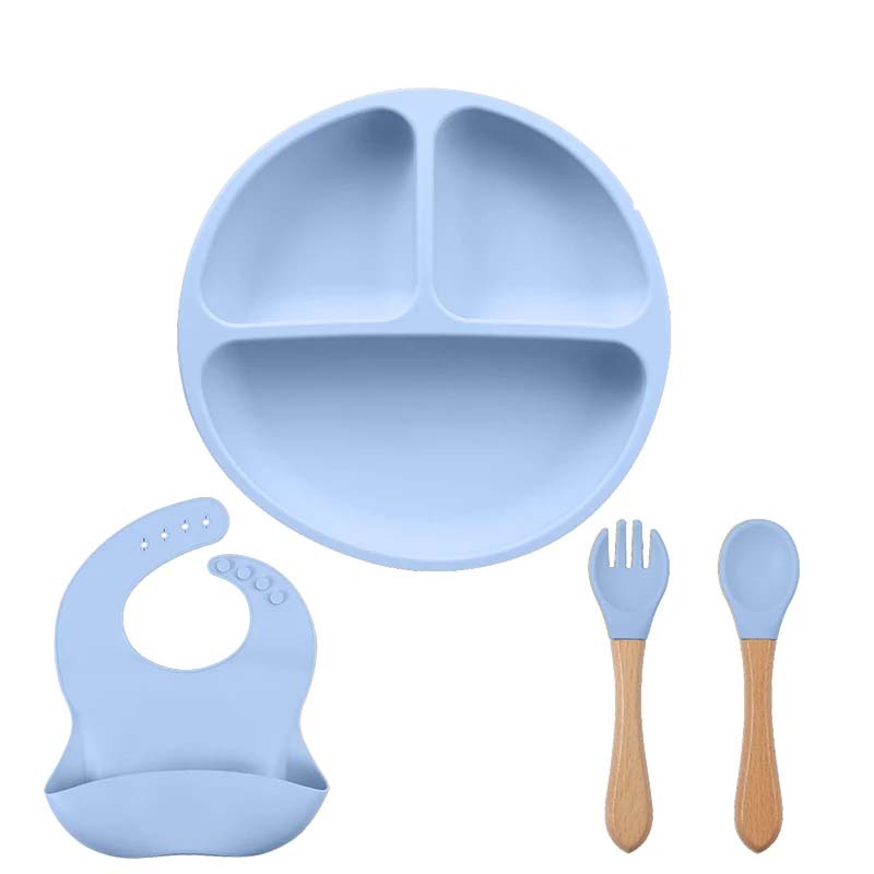 4PC Silicone Baby Feeding Set Silicone Bowl Dining Plate Spoon Fork Children Dishes BPA Free Silicone Tableware for Kids