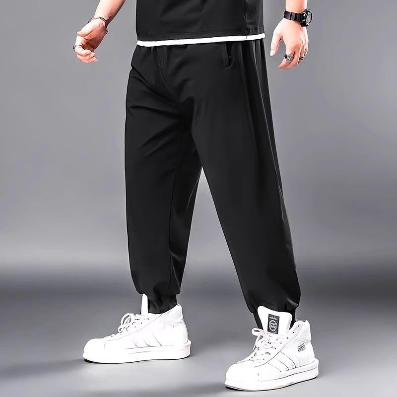 Men's Oversized Casual Trousers Loose-Fit Plus Size Long Trousers Summer Ice-Silk Cooling Sports Trousers Cuffed Trousers