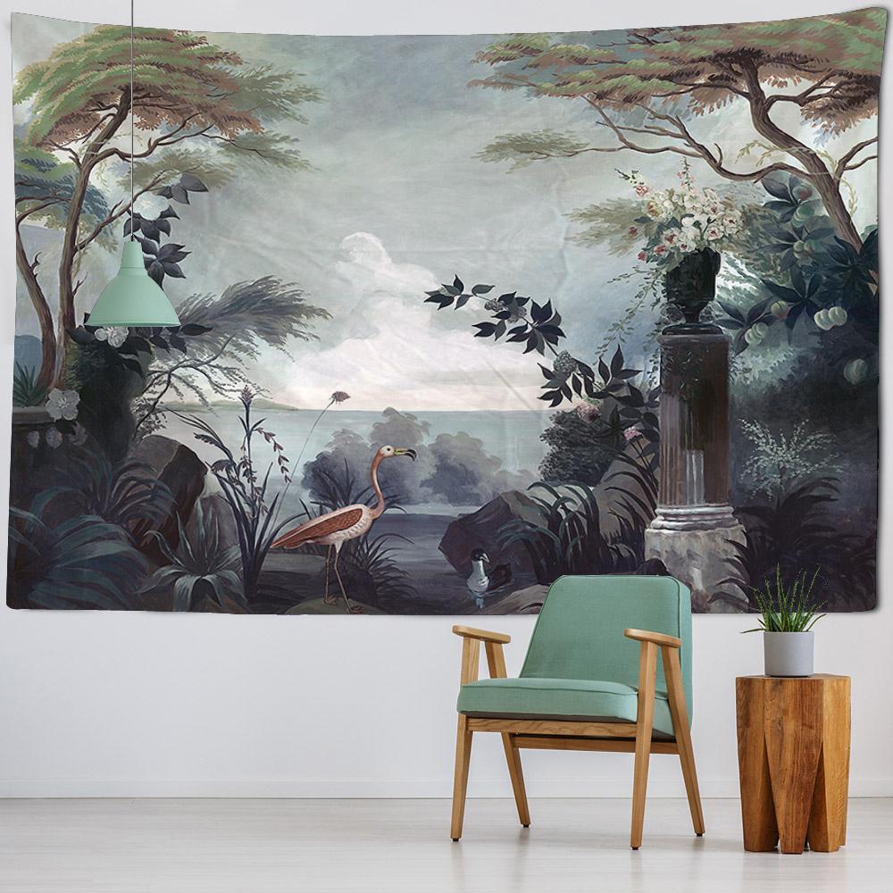 Coconut Tree Sunrise Tapestry Retro Sea View Oil Painting Art Wall Hanging Home Decoration Hippie Wall Background Poster