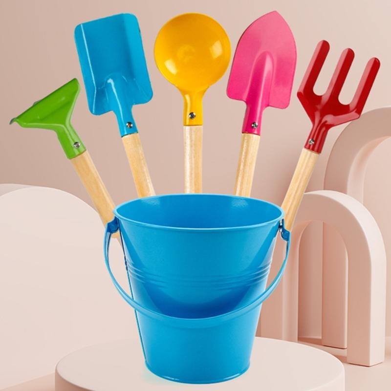 Beach Sand Toy for Toddlers Sand Bucket Playset Sand Shovel Rake Toy Kids Birthday Gift Gardening Planting Sand Toy 5PCS