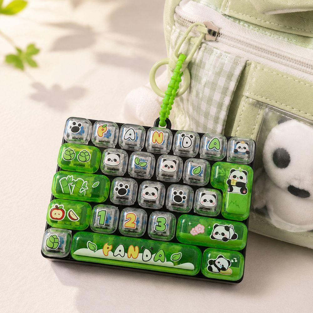 26 Keys Mechanical Keyboard Squeeze Toy Panda Print Keyboard Keychain  For Adults,Teenagers,Kid