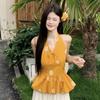 Pure desire wind V-neck bow sling vest women's summer waist design sense niche chic bud neck top