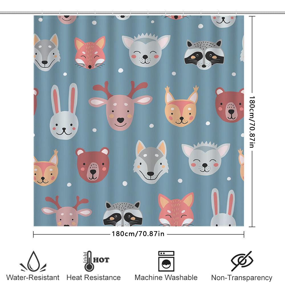 Animal Print Shower Curtain Fabric Decorative Home Bathroom Waterproof Liner Set For Kids Bathrooms Blue Color With Multiple Ani