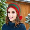 Santa Hat Red White Green Striped Print Knitted Christmas Hat with Plush Ball Decor Holiday Accessory