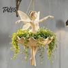 Whimsical Mermaid Plant Holder Fairy Ballet Dancer Hanging Planter, Resin Decorative Flower Pot with Metal Chain, Small Pothos Container Outdoor
