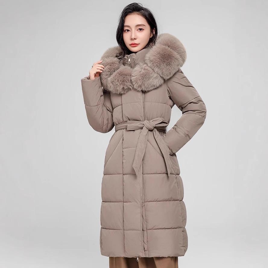 Women's long cotton-padded clothing winter new large fur collar cotton-padded jacket slim-fitting hooded fur collar thickened jacket thickened cotton