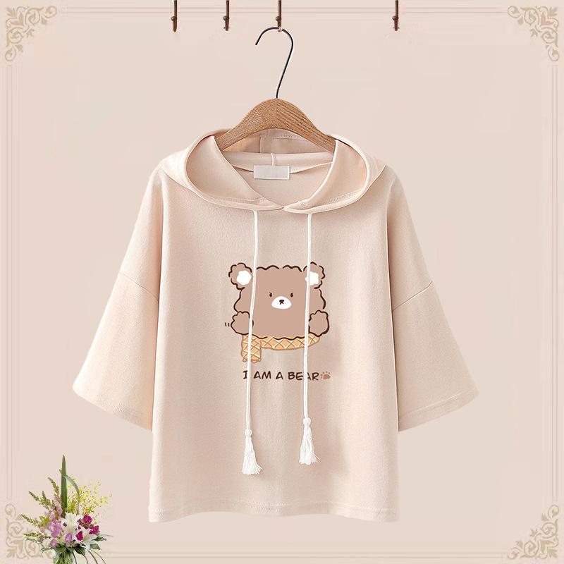 2024 Junior High Girls' Cute Bear T-Shirt & Shorts Set - Japanese Style