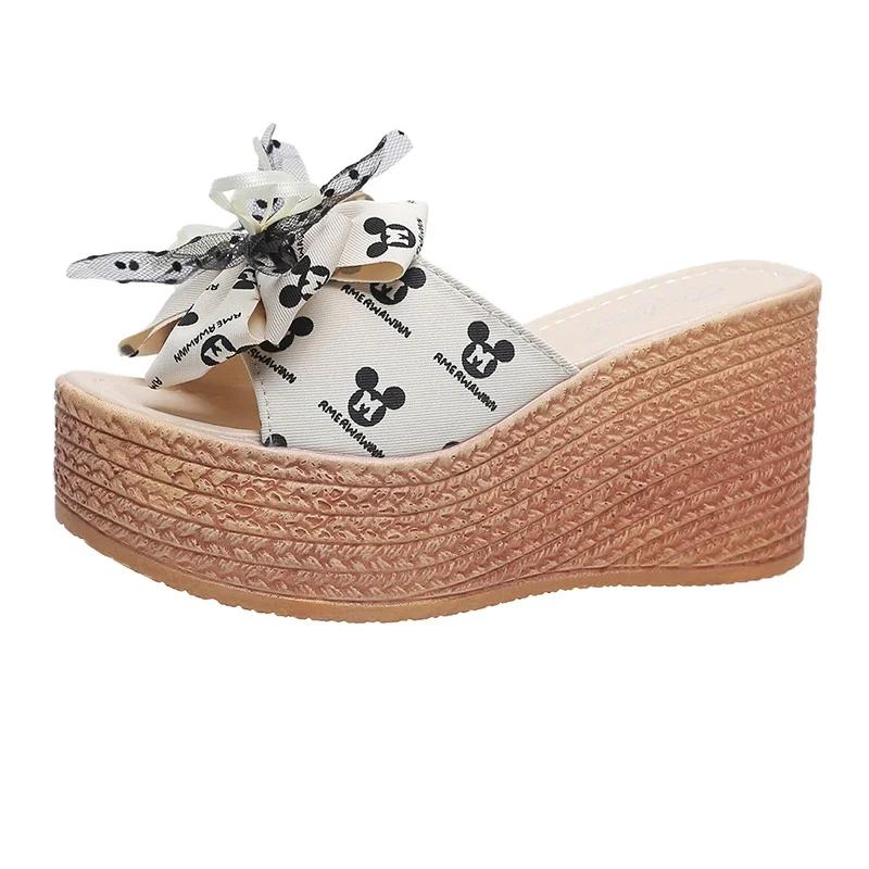 

Fashion Slippers Women 2025 New Sweet Bow Ladies Open Toes Summer Sexy High Heel Slippers Woman Slides Platform Wedges Shoes for Women 34