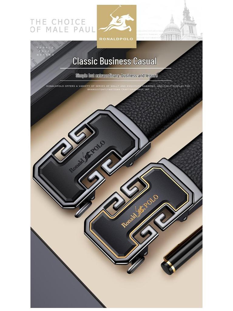 Paul's Men's Genuine Leather Belt with Automatic Buckle, Cowhide, for Business and Casual Wear.