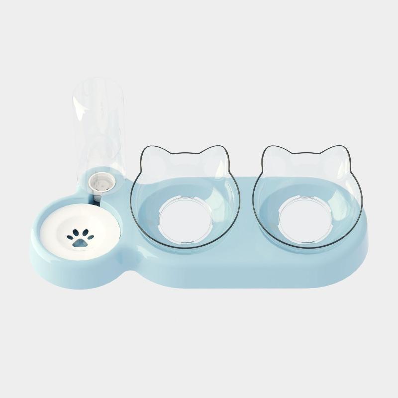 3 Piece Cat Bowl Set Double Food Water Feeder Non Spill Plastic Pet Bowls Grey Transparent Brown Blue Pink Pet Supplies KTY