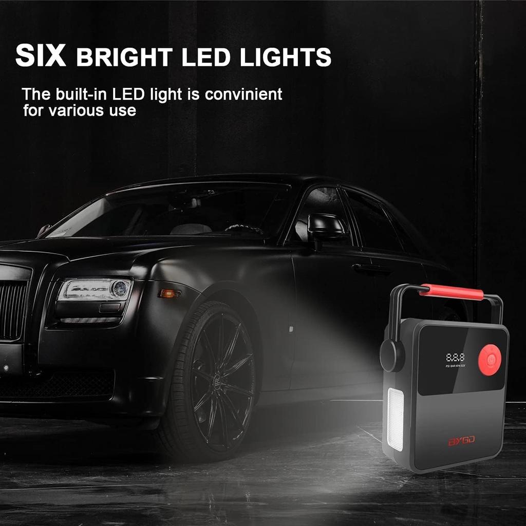 Compresor de aer pentru pneuri, DC 12V portabil pentru mașină, pompă digitală pentru anvelope cu mâner portabil și lumină LED pentru anvelope auto și alte bărci gonflabile