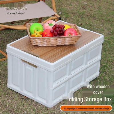 Skládací úložný box do kufru auta Quyoubang 30L s dřevěným víkem