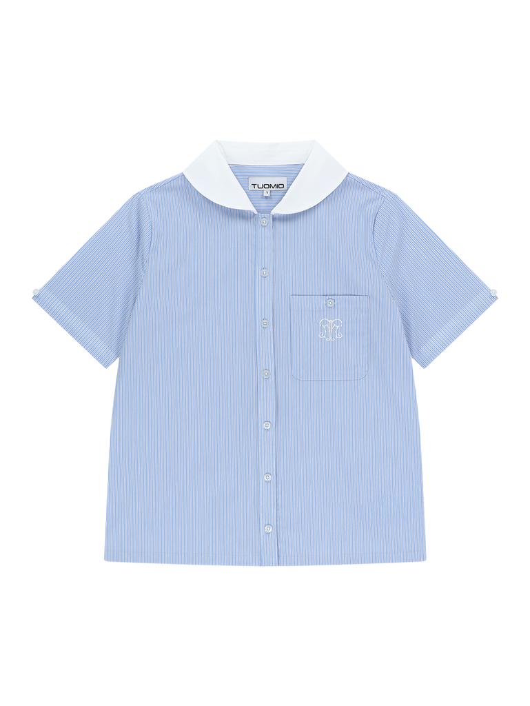 TUOMIO Round Collar Emblem Shirt [Baby Blue]