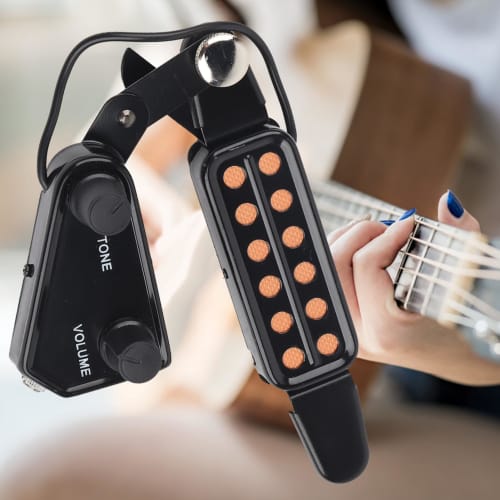 Alomejor Guitar Pickup, 12-Hole Acoustic Guitar Pickup with Tone and Volume Controls and Connectors, Easy to Use, Compatible with Acoustic Guitars