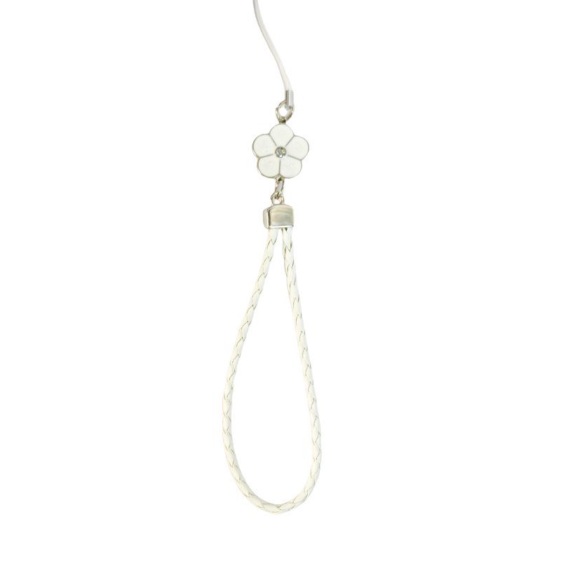 Creative Camellia Clover Lucky Phone Lanyard: Four-Leaf Clover Flower Woven PU Phone Chain Pendant.