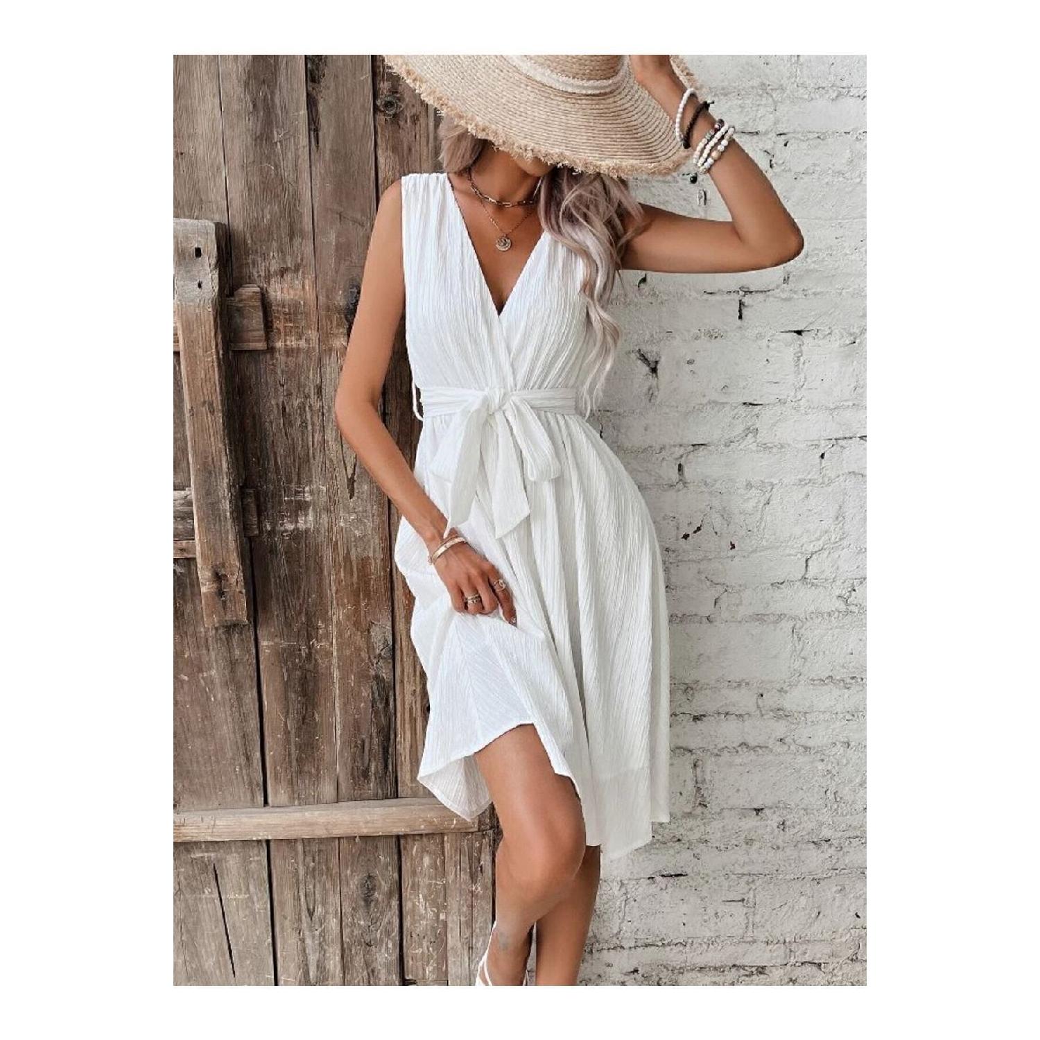 

Women s Belted White A-line Dress 36 білий