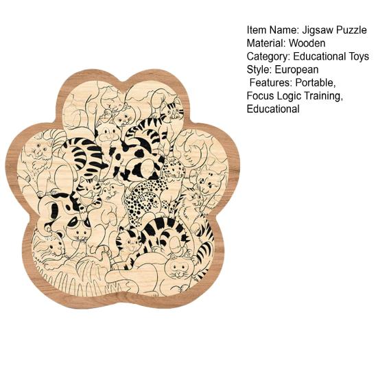Cat Paw Wooden Jigsaw Puzzle Focus Logic Training Wood Animal Puzzle Game Educational Difficult Puzzle Toy Decoration