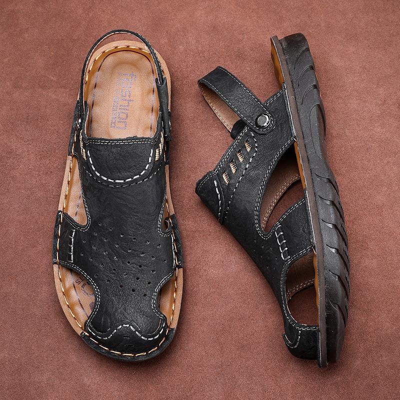 

Первый слой коровьей кожи мужские сандалии для улицы два носим классные тапочки мешок голова 38 чёрный