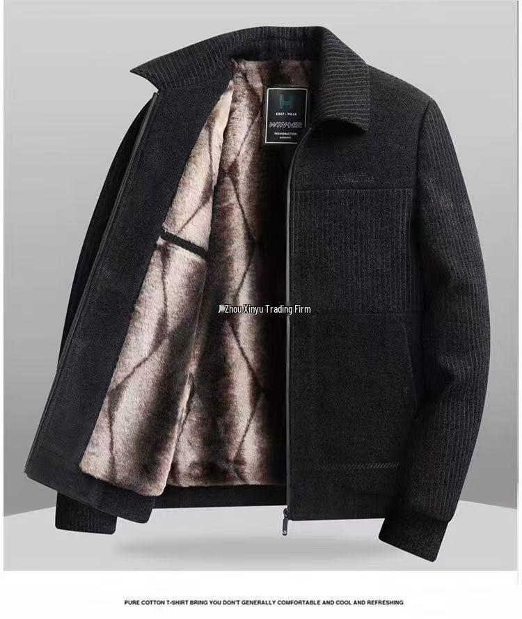 Dad's Velvet Thickened Winter Jacket for Middle-Aged & Elderly Men - Chenille Lapel Woolen Coat