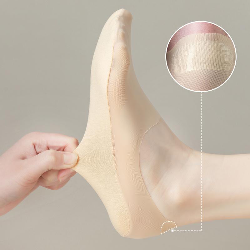1Pairs Women Invisible Boat Socks Breathable Silicone Non-slip Ultra-thin Sock Slippers High Quality Elastic Ice Silk Low Sox