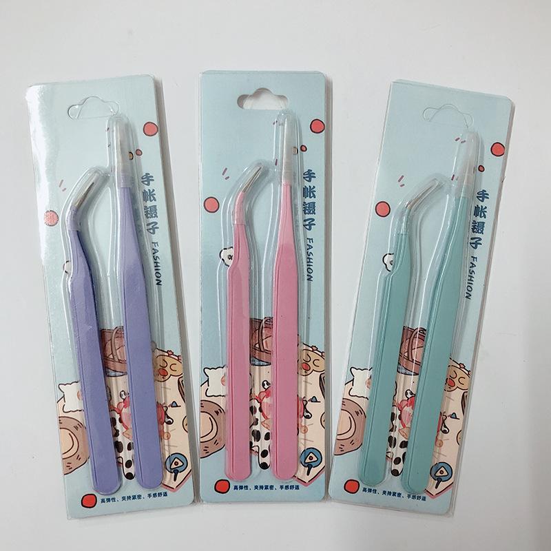 1.5mm High-Precision Stainless Steel Tweezers, Colorful Cartoon Design for DIY Journals