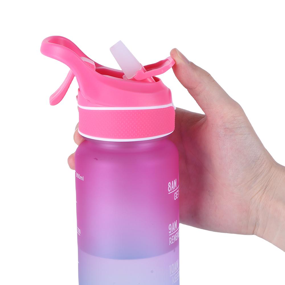 1000ml Motivational Water Bottle with Time Marker Spray Water Bottle Straw Drinking Bottle Gradient for Outdoor Hydration