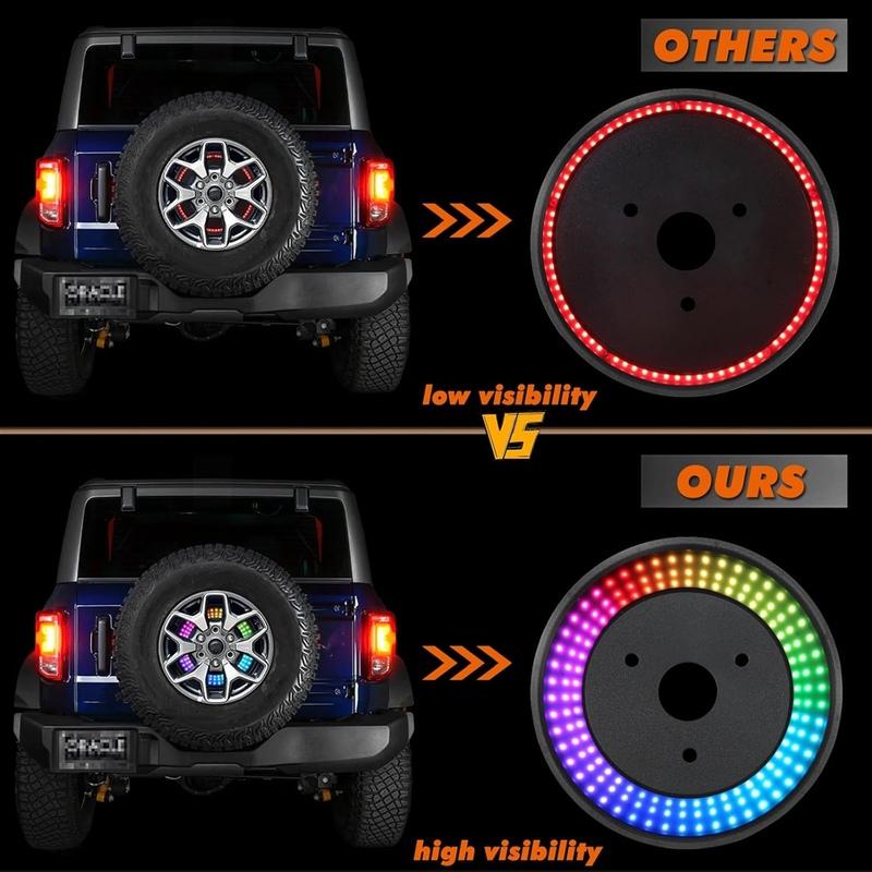 RGB Spare Tire Brake Light For Ford Bronco -2024 Upgrade 3Rd Third Brake Tail Light High Mount Brake Light