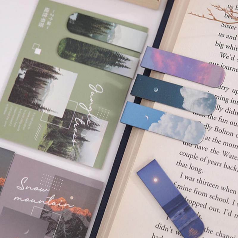2Pcs/Set Magnetic Bookmark Beautiful Scenery Clouds Simple Literary Pattern Bookmark Reading Tools School Office & Home Supplies