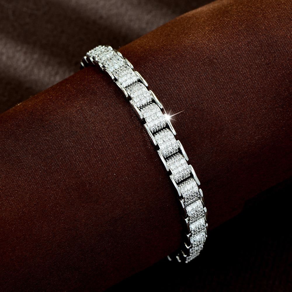 Exquisite Cubic Zirconia Geometric Shape White Color Link Bracelets Bangles for Women Party Engagement Jewelry Accessories B136