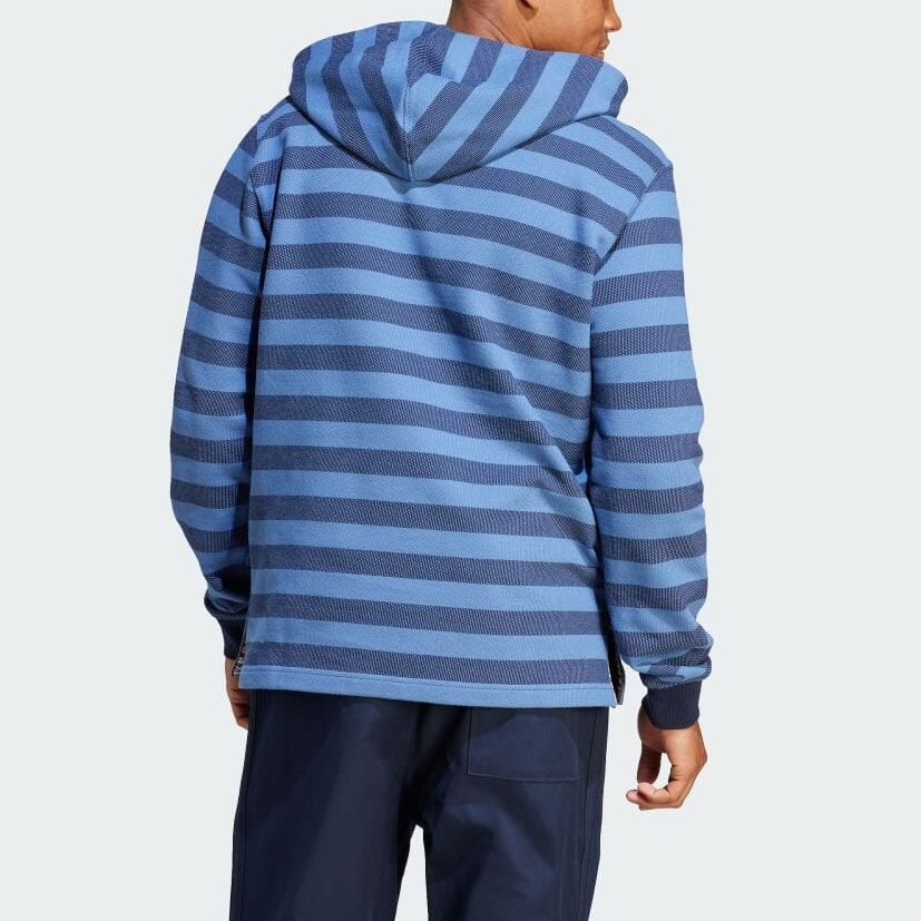 Adidas Originals Logo Print Ribbed Cuff Striped Hooded Sweatshirt Men Sweatshirt Blue IR7593