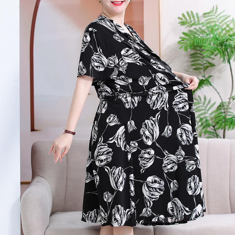 Nadměrná velikost 3XL-7XL Elegantní šaty pro ženy Oversize Ležérní Krátký rukáv Volné Vintage dlouhé šaty s rukávy Letní oblečení