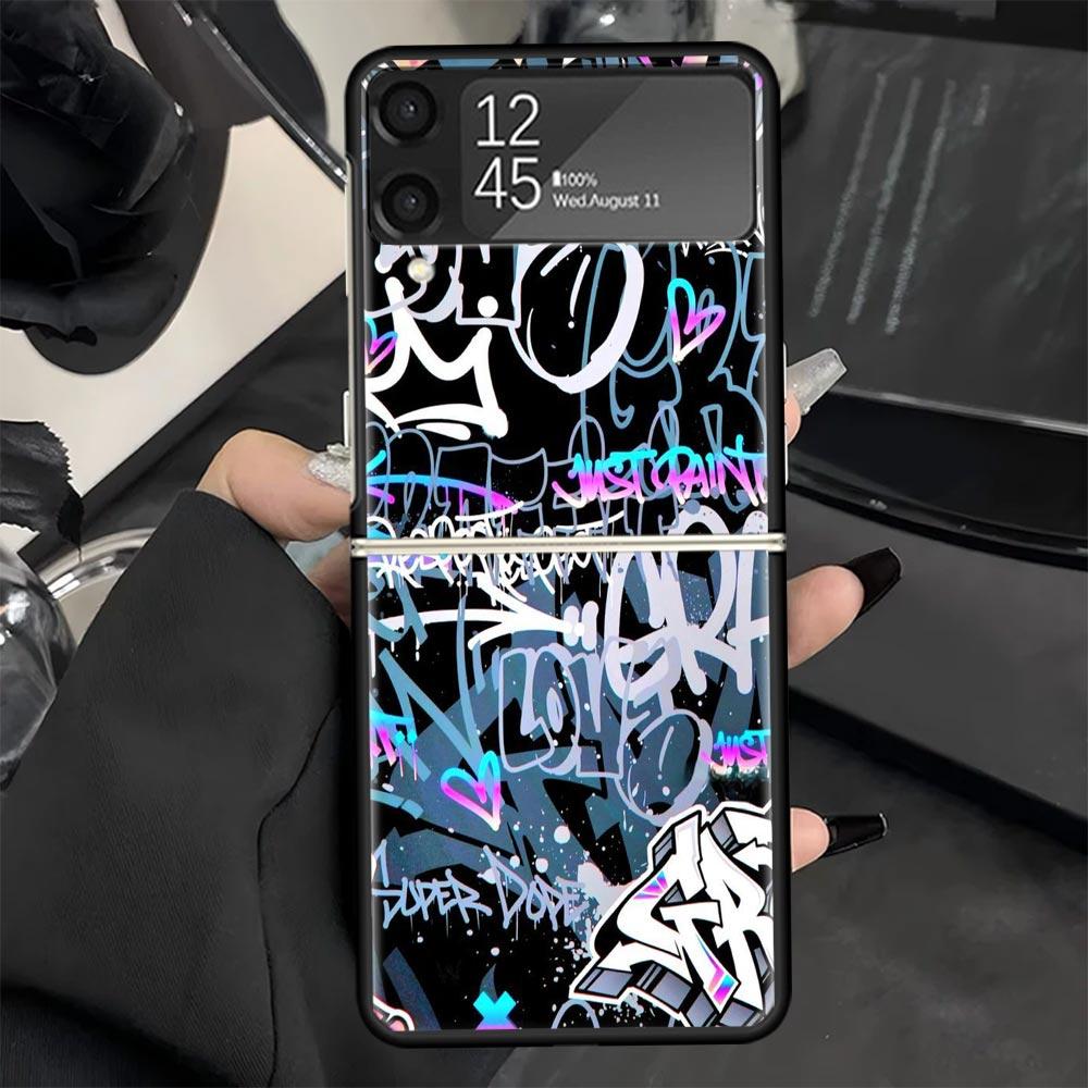 Graffiti Fashion Cool Phone Case for Samsung Galaxy Z Flip 7 6 5 4 3 5G Black Cover ZFlip7 ZFlip6 ZFlip5 ZFlip4 ZFlip3 Fundas Ga