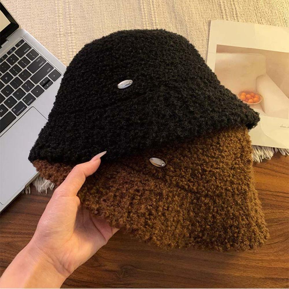 Retro Vintage Plüsch Fischerkappen Breitkrempiger Warmer Beckenhut Damen Bucket Hat Weiblich Dame