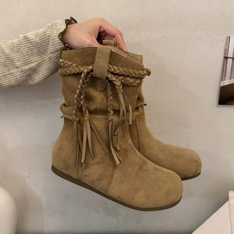 Vintage Maillard fringed Birken short boots women's new autumn versatile and thin Martin boots popular stacking boots