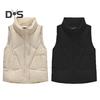 Women Fall Winter Vest Coat Thickened Padded Solid Color Sleeveless Cardigan Zipper Closure Stand Collar Pockets Windproof Warm Women Plus Size
