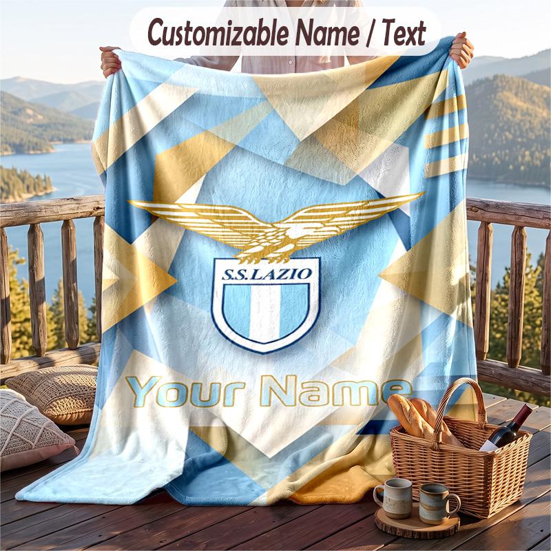 Flannel Blanket Lazio FC Print Custom Name Text Soft Throw for Sofa Bed