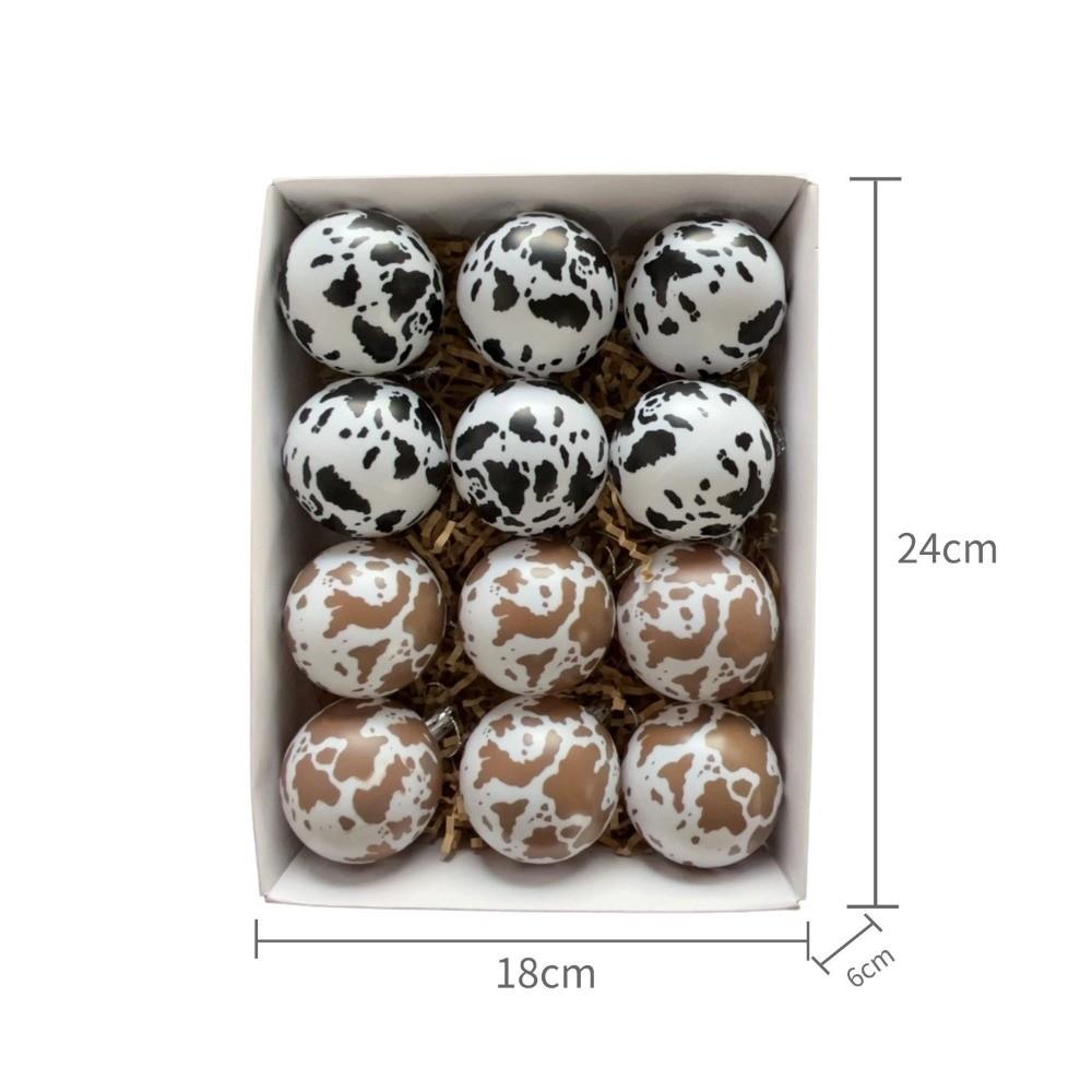 12/24Pcs Cow Print Ball Christmas Tree Ornaments Shatterproof 6CM Christmas Ball DIY Western Cowboy Xmas Tree Hangings Pendant