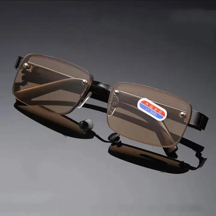 Crystal Glass Reading Glasses HD Presbyopic Glasses Fashion 0 To +4.0 Frameless Brown Glasses Eye Eyewear for Men