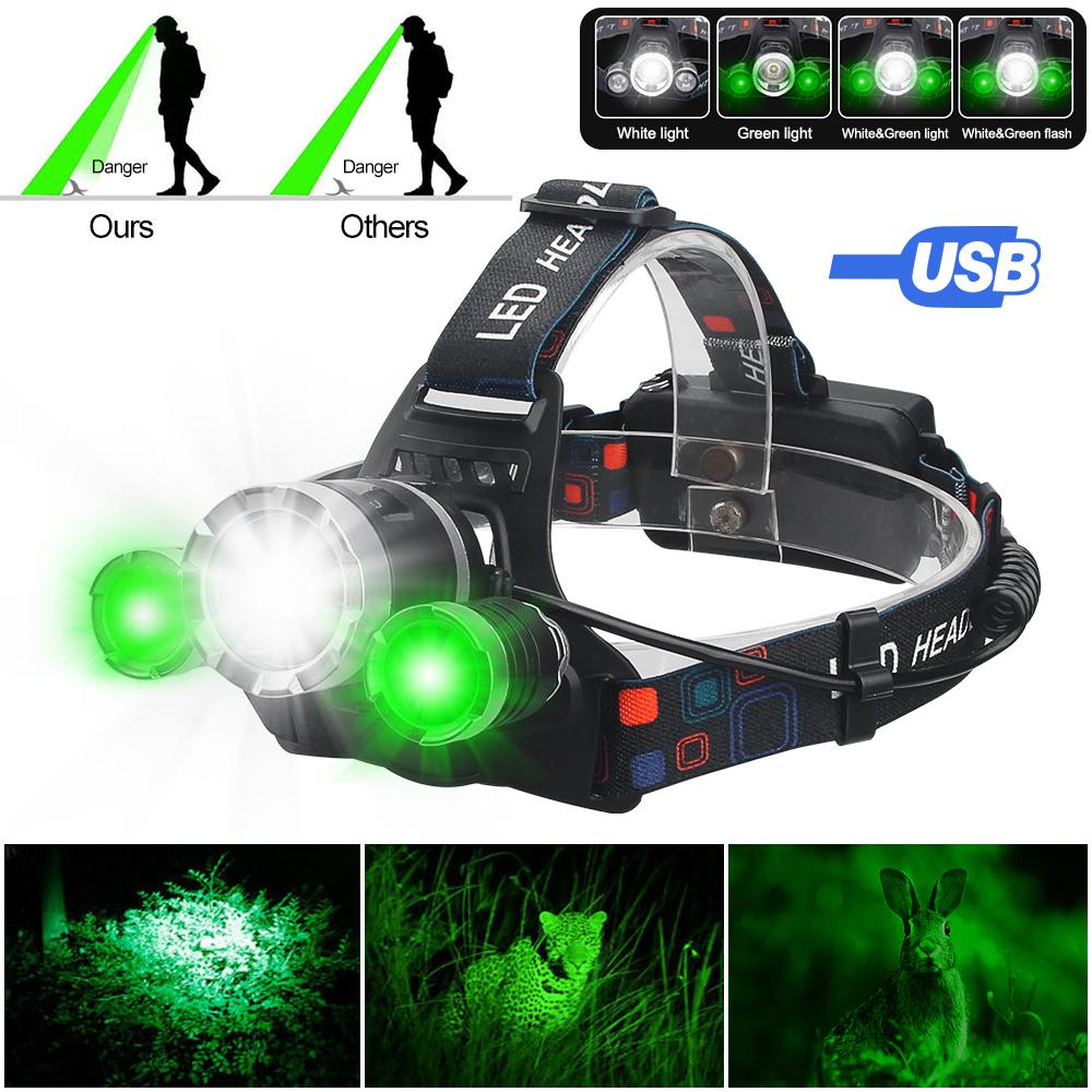 VASTFIRE New RGB LED Headlamp White Zoomable Fishing Headlight Green/UV 395NM Ultraviolet Head Torch Red/Blue Hunting Flashlight