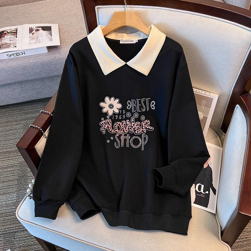 Plus Size Loose Autumn Lapel Hoodie (Chest: 150/160cm, Fits 200-350 Jin)