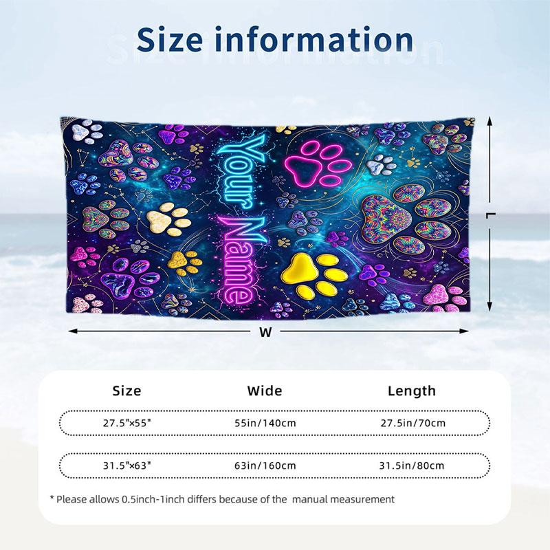 Dog Theme Beach Towel Personalized Custom Name & Text Soft Quick Dry Beach Towel for Swimming Travel