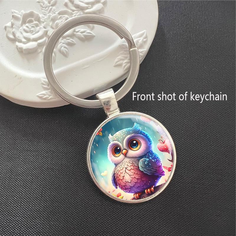 

Owl Pattern Time Gemstone Keychain Pendant Metal Accessories Keyring Pendant Small Gift one size синій