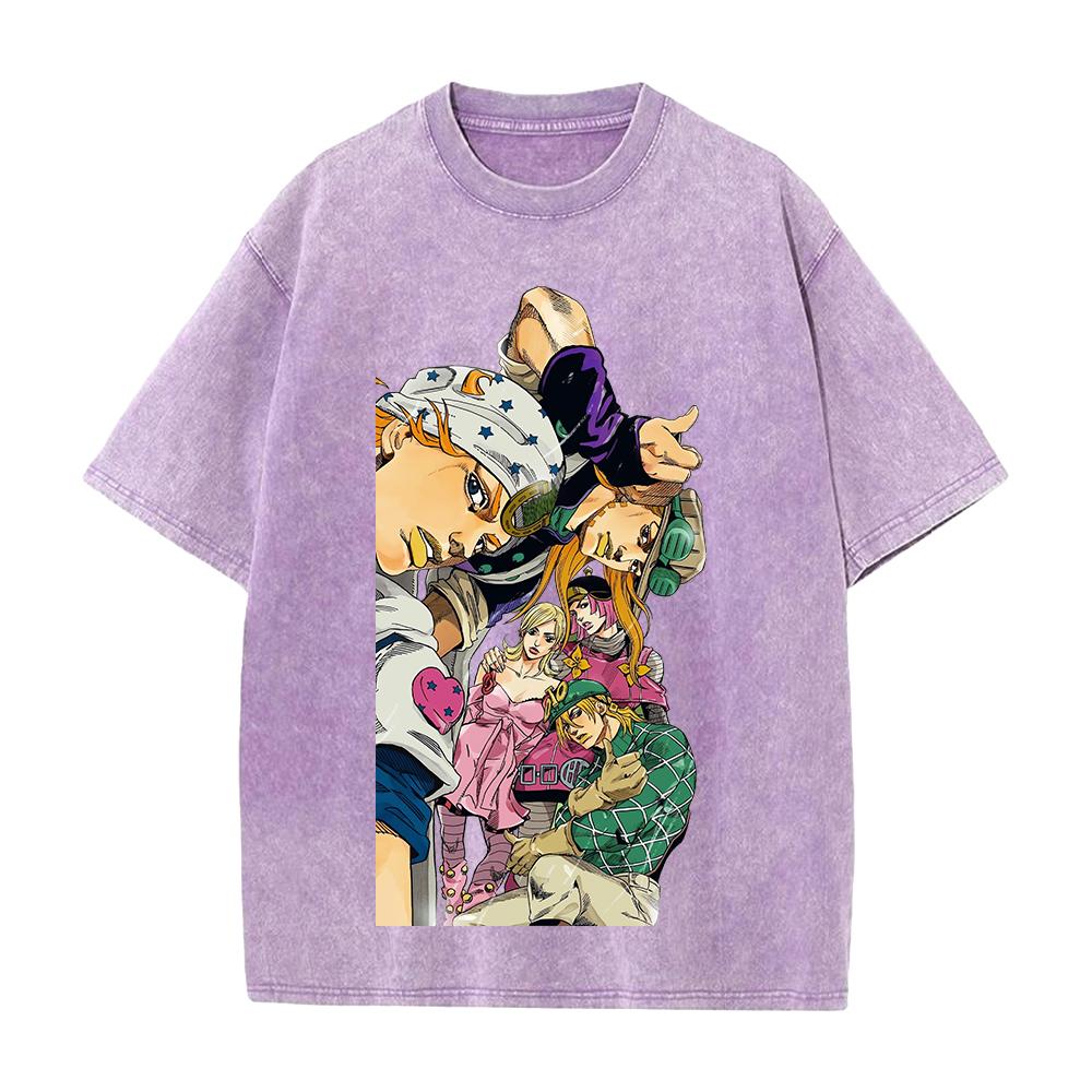 JoJo's Bizarre Adventure Johnny Gyro Diego Printed Tee Men Women Vintage Washed T-shirts Cotton Streetwear Short Sleeve Clothing