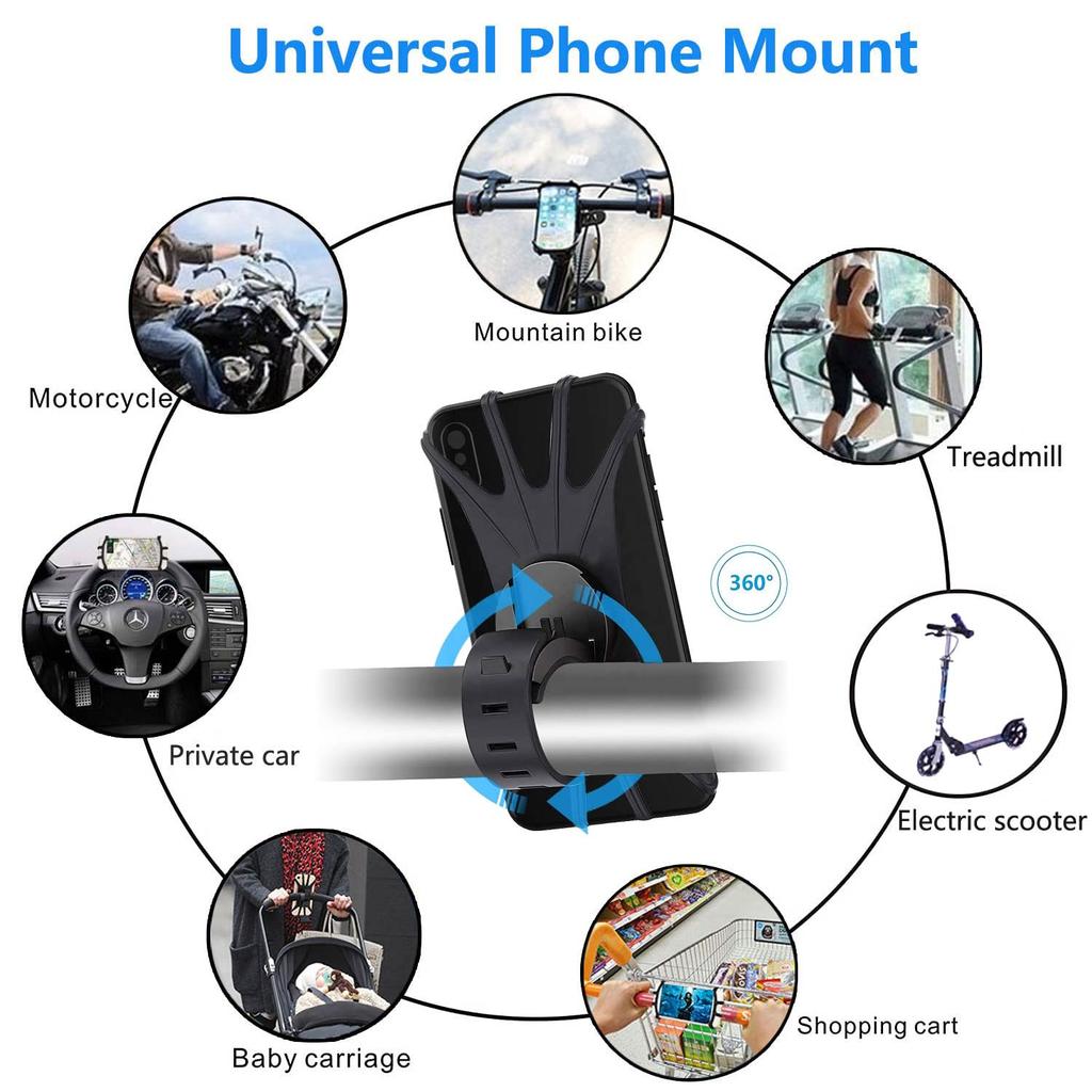 2Pcs Universal Bike Phone Mount, 360° Rotatable Silicone Holder for 4.7–6.8" Phones, Compatible with iPhone/Samsung Easy Install