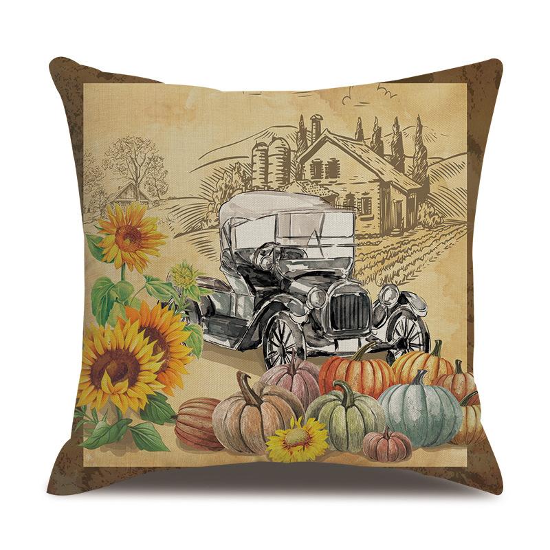 Thanksgiving Linen Pillow Case Autumn Pumpkin Print Supply Pillow Cushion Cover Premium Durable Quality Useful