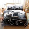 Steam Engine Duvet Cover Set Locomotive Green Black Train On Steel Railway Track Travel Adventure Graphic Print King Queen Size