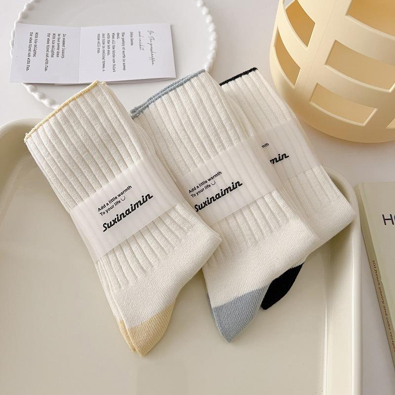 Women's Vertical Stripe Colour Collision Mid-calf Socks Sports Long Stacked Socks Spring and Autumn Socks for Women