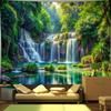 Groen bos waterval landschap achtergrond geschikt voor woonkamer slaapkamer kantoor binnenlandschap thema decoratie