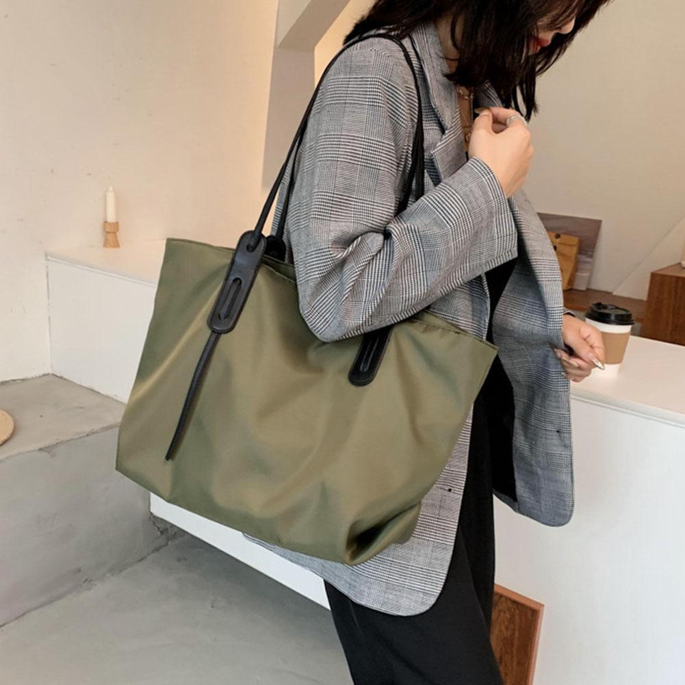 Tote Bag For Women Nylon Large Capacity Shoulder Bag With Zipper Underarm Bag Solid Color For Work Travel Shopping Shopper Bag